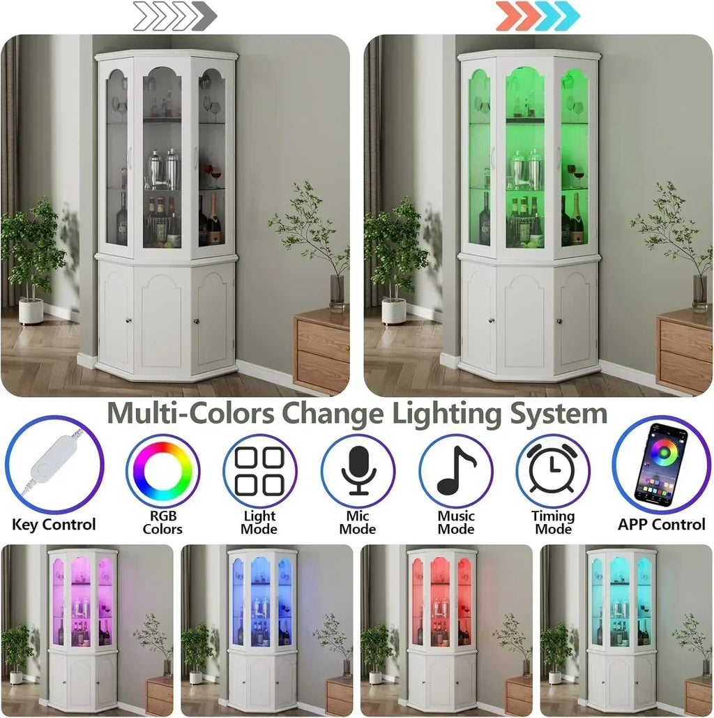 Corner wine cabinet with LED lights tall modern wine cabinet home bar wine storage cabinet