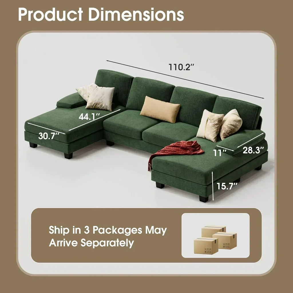 Furmax Sectional Couches for Living Room U-Shaped Sofa Couch Linen Fabric 4 Seat Sofa Set