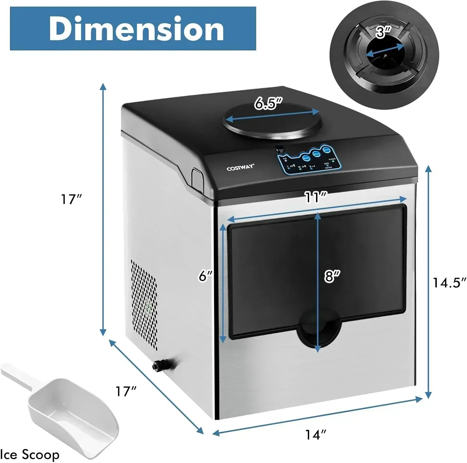 COSTWAY Countertop Ice Maker with Water Dispenser 3 Sizes Bullet Shaped Ice 48lbs/Day