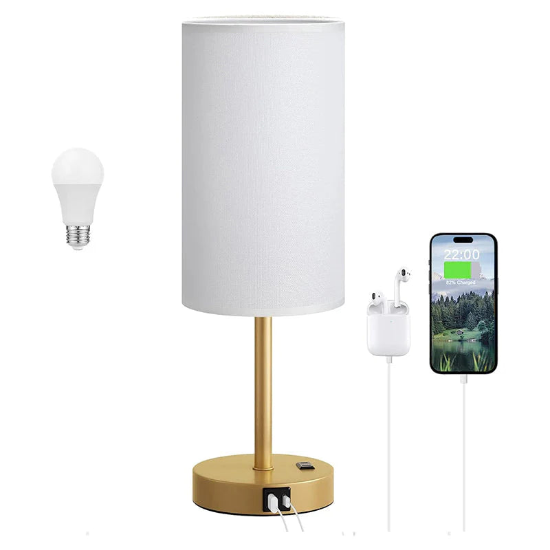 Touch Bedside Table Lamp with USB Wood Base 3 Way Dimmable Small Nightstand Lamp with LED Bulb for Bedroom Living Room