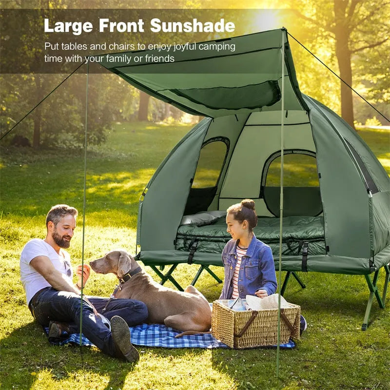5-in-1 Tent Cot 2-Person Portable Outdoor Camping Tent Combo with Air Mattress Sleeping Bag