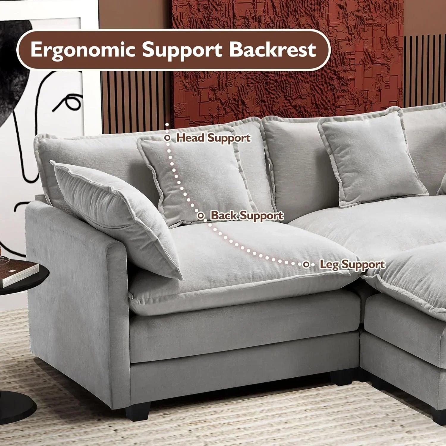 111.4 Inch L Shaped Modern Sofa Modular Cloud Sofa with Ottoman 4 Seater Chenille Deep Seat Sofa