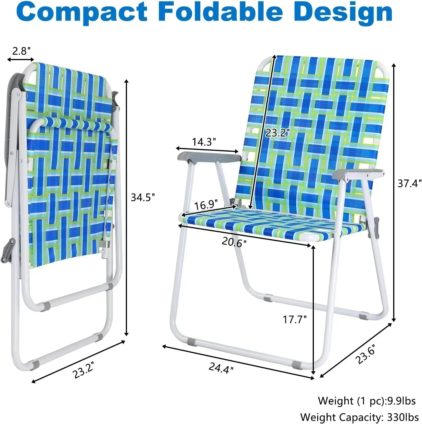 VINGLI Patio Lawn Webbed Folding Chairs Set of 2 Outdoor Beach Portable Lawn Chair