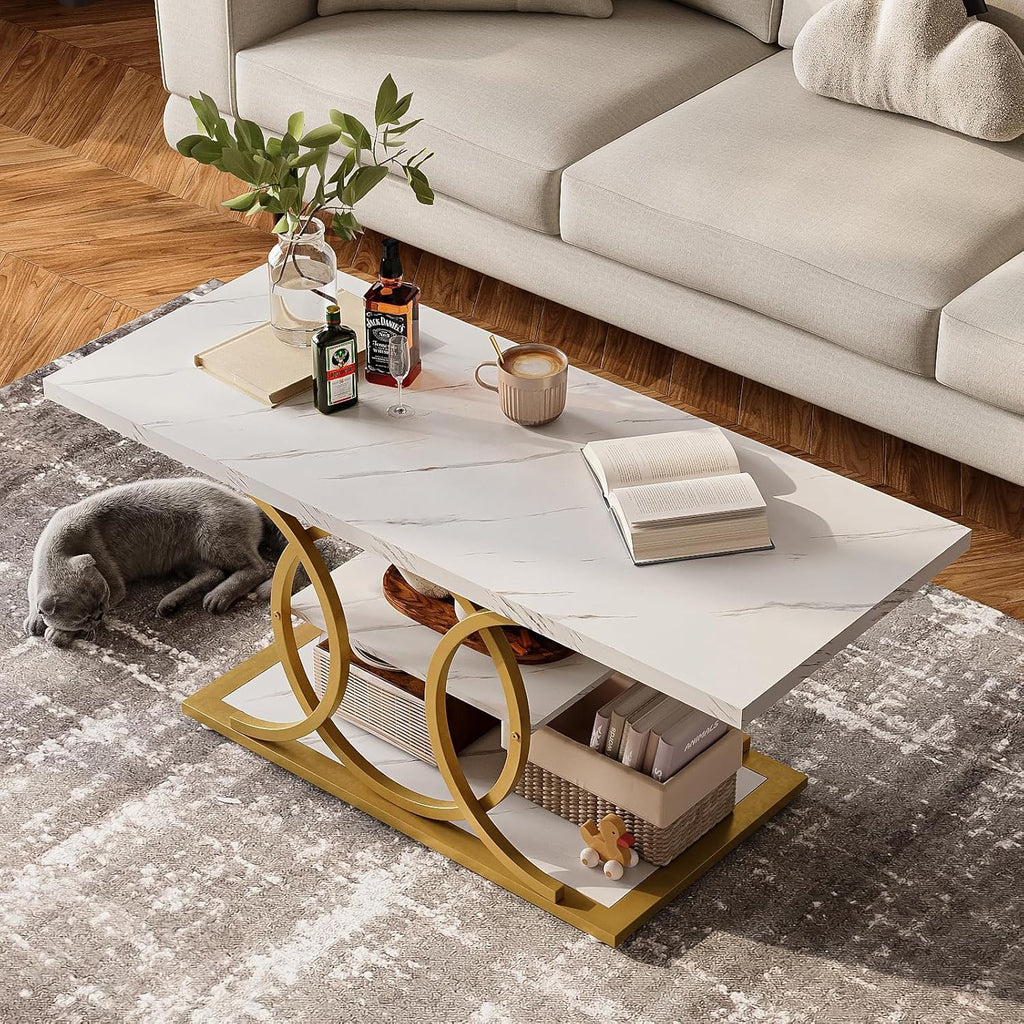 GiftGo Rustic Style Coffee Table Storage Industrial Style Three Tier Centerpiece Living Room Table
