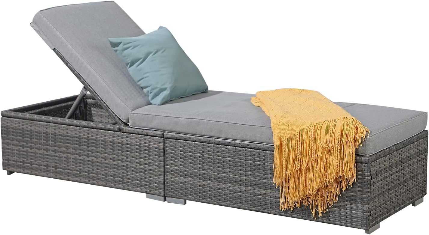 Patiorama Outdoor Patio Lounge Chair Elegant Reclining Adjustable Pool Rattan Chaise Chair