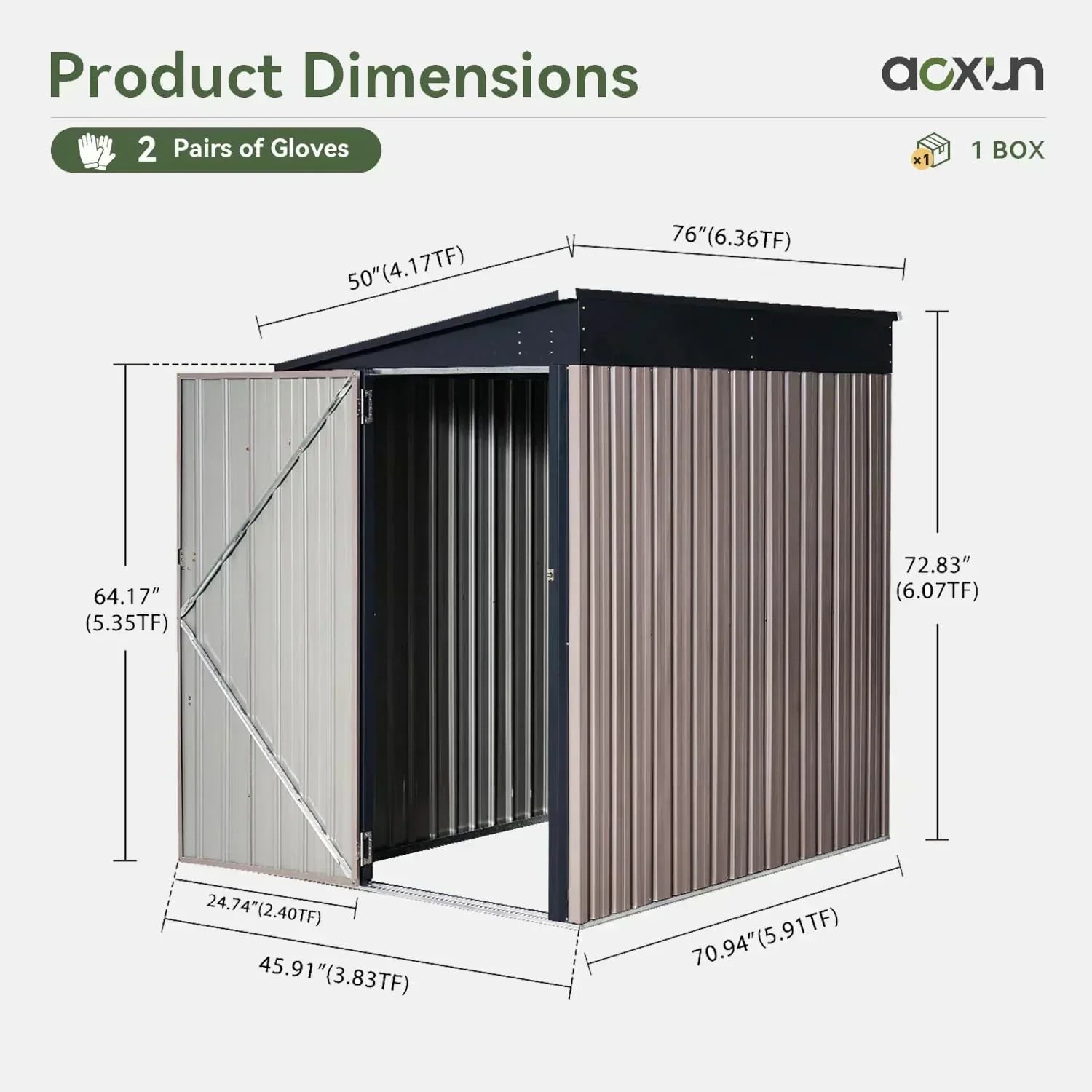 Aoxun 6.2x4 FT Shed Outdoor Storage Shed Metal Garden Shed Sloping Roof Tool Shed Bike Shed