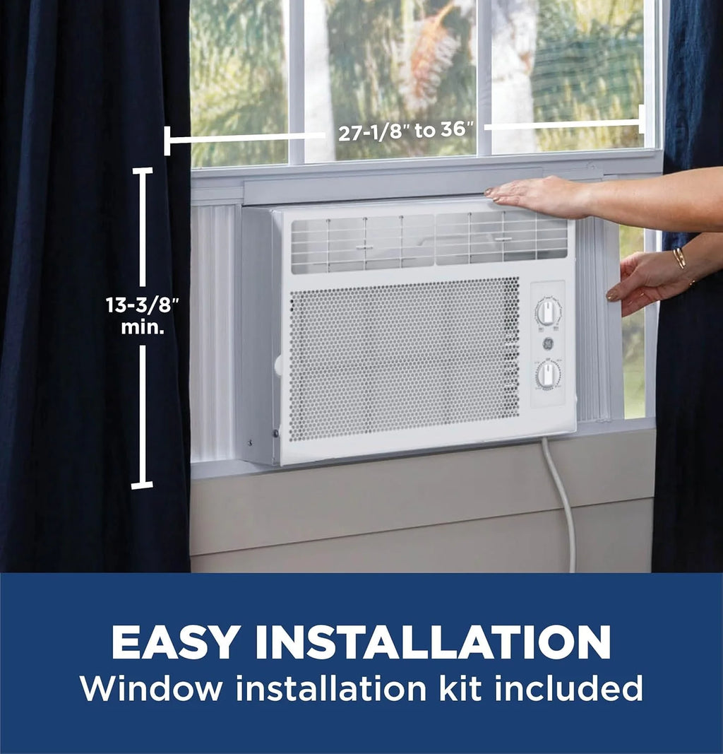 GE Window Air Conditioner Unit, 6,000 BTU for Small Rooms up to 250 sq ft. with Adjustable Fan and Cooling Settings, Perfect for Small Bedroom or Living Room, Easy Install Kit Included, White