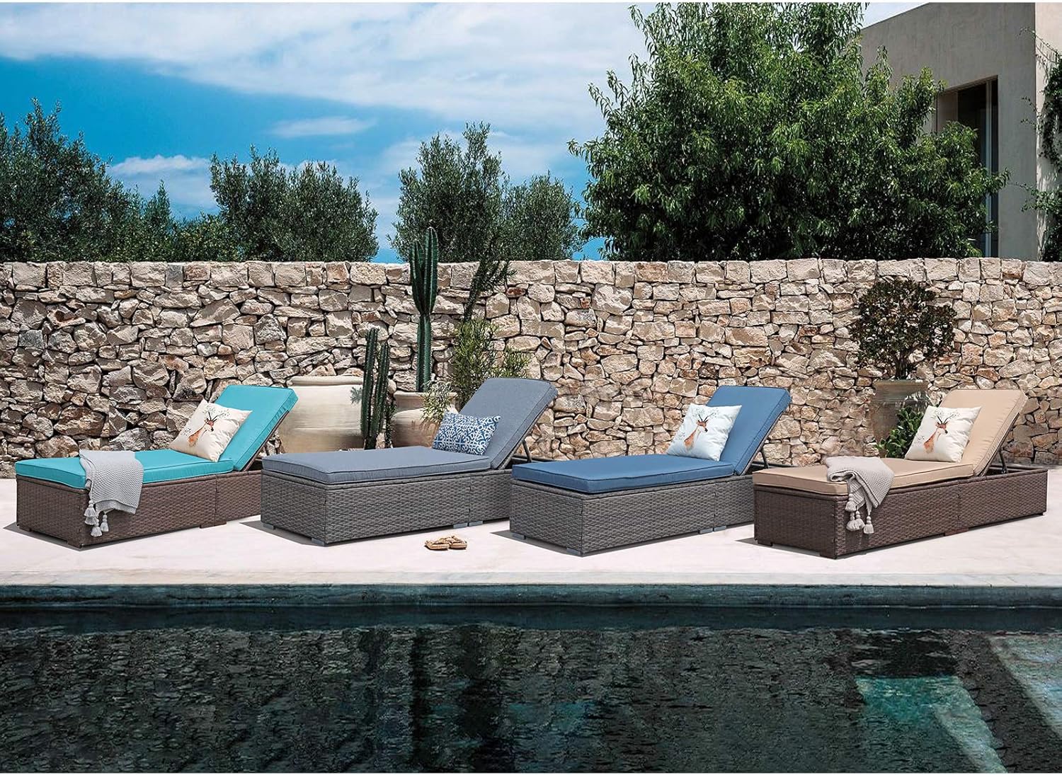 Patiorama Outdoor Patio Lounge Chair Elegant Reclining Adjustable Pool Rattan Chaise Chair