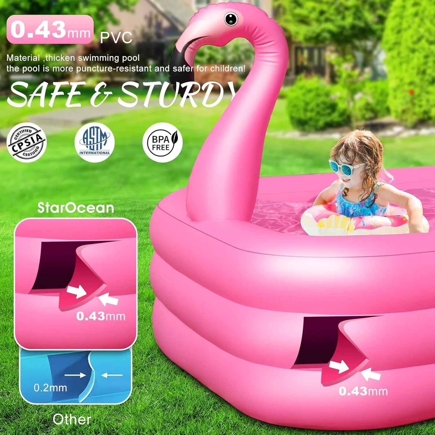 Inflatable Pool with Lights, Solar Flamingo Swimming Pool for Kids,Adults Inflatable Blow up Pool, Large Kiddie Pool, Durable Thickened Inflatable Family Pool for Backyard,Outdoor,105x65x25