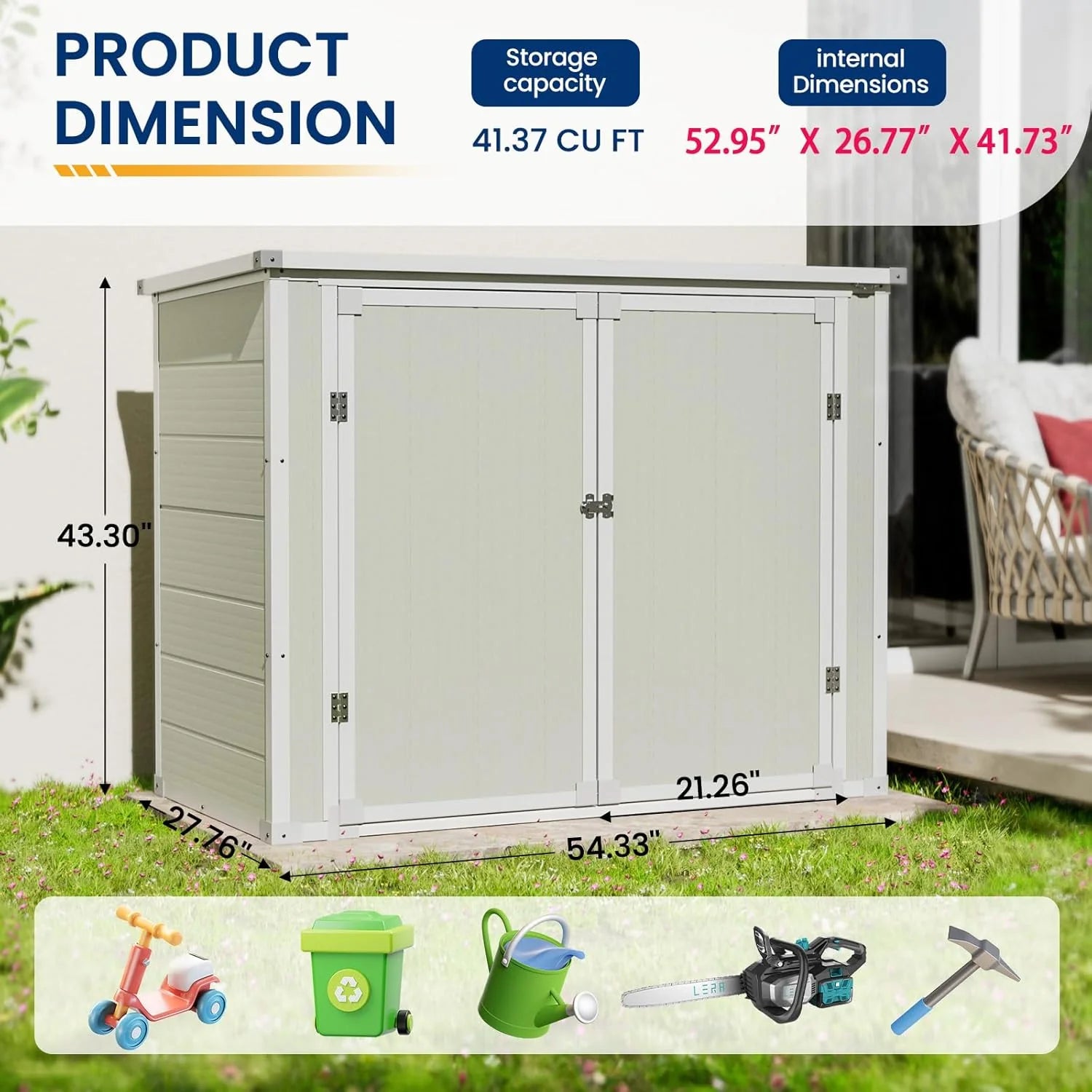 Amopatio 41 Cu Ft Horizontal Outdoor Storage Shed Resin Trash Can Storage Resin Shed
