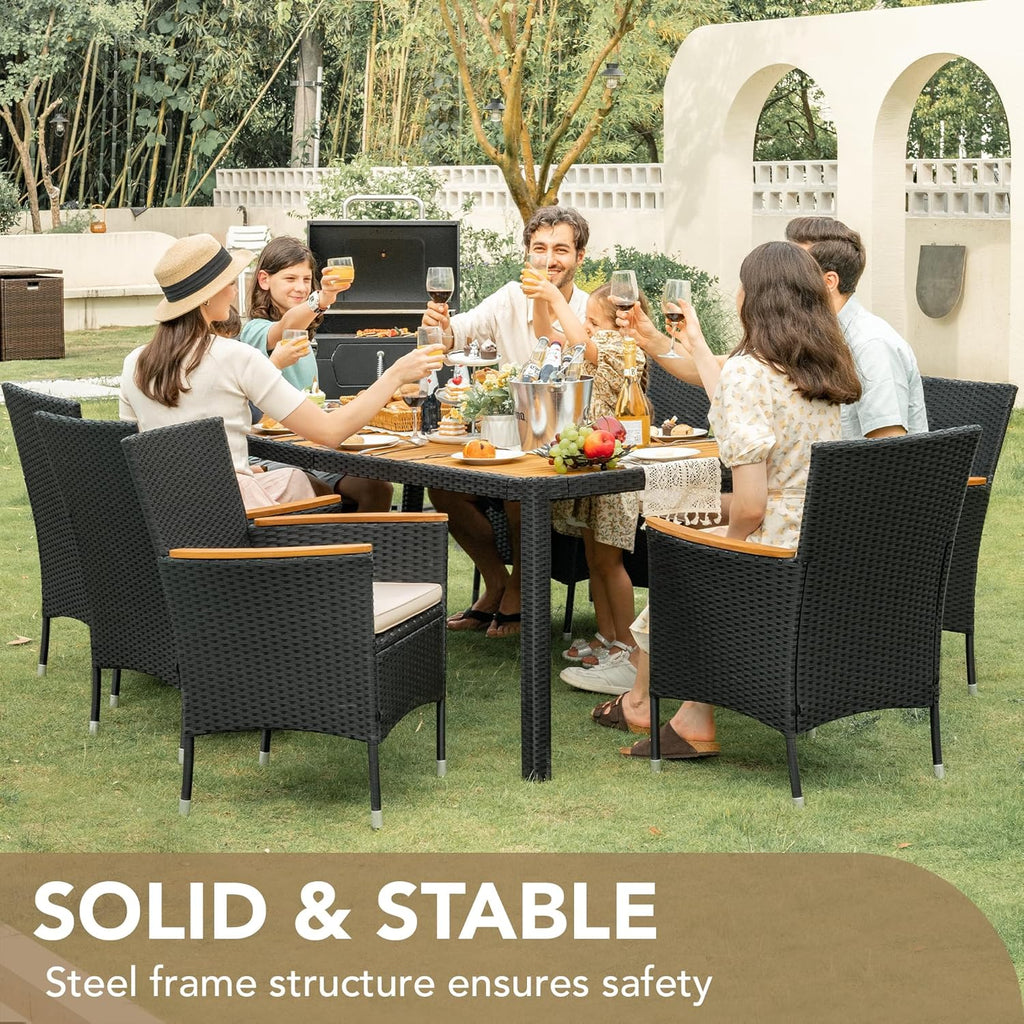 Devoko Dining 7 PCS Furniture Patio Conversation Set with Acacia Wood Table Top Rattan Outdoor