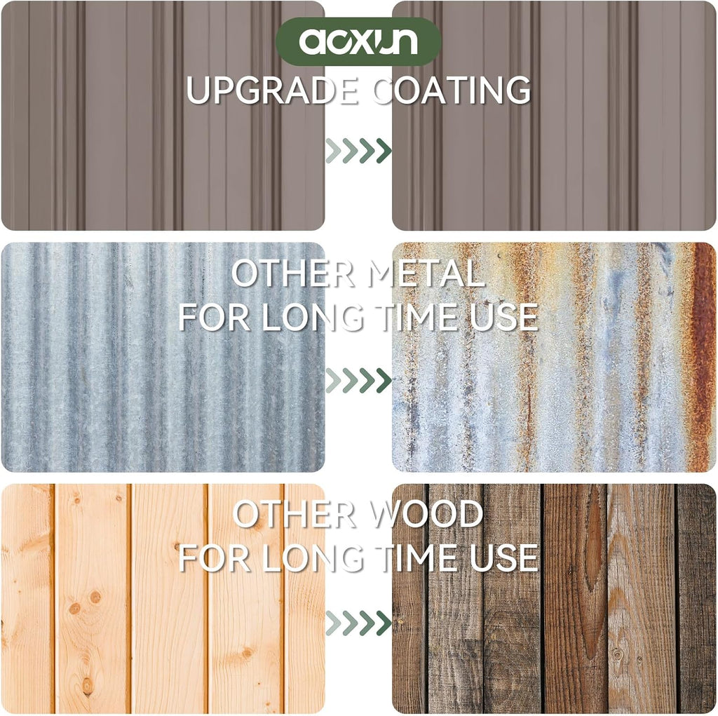 Aoxun 12x10 FT Shed Metal Outdoor Waterproof Storage Shed Steel Utility Garden Tool Shed with Door & Lock Outdoor Storage for Garden Patio Lawn Poolside, Brown