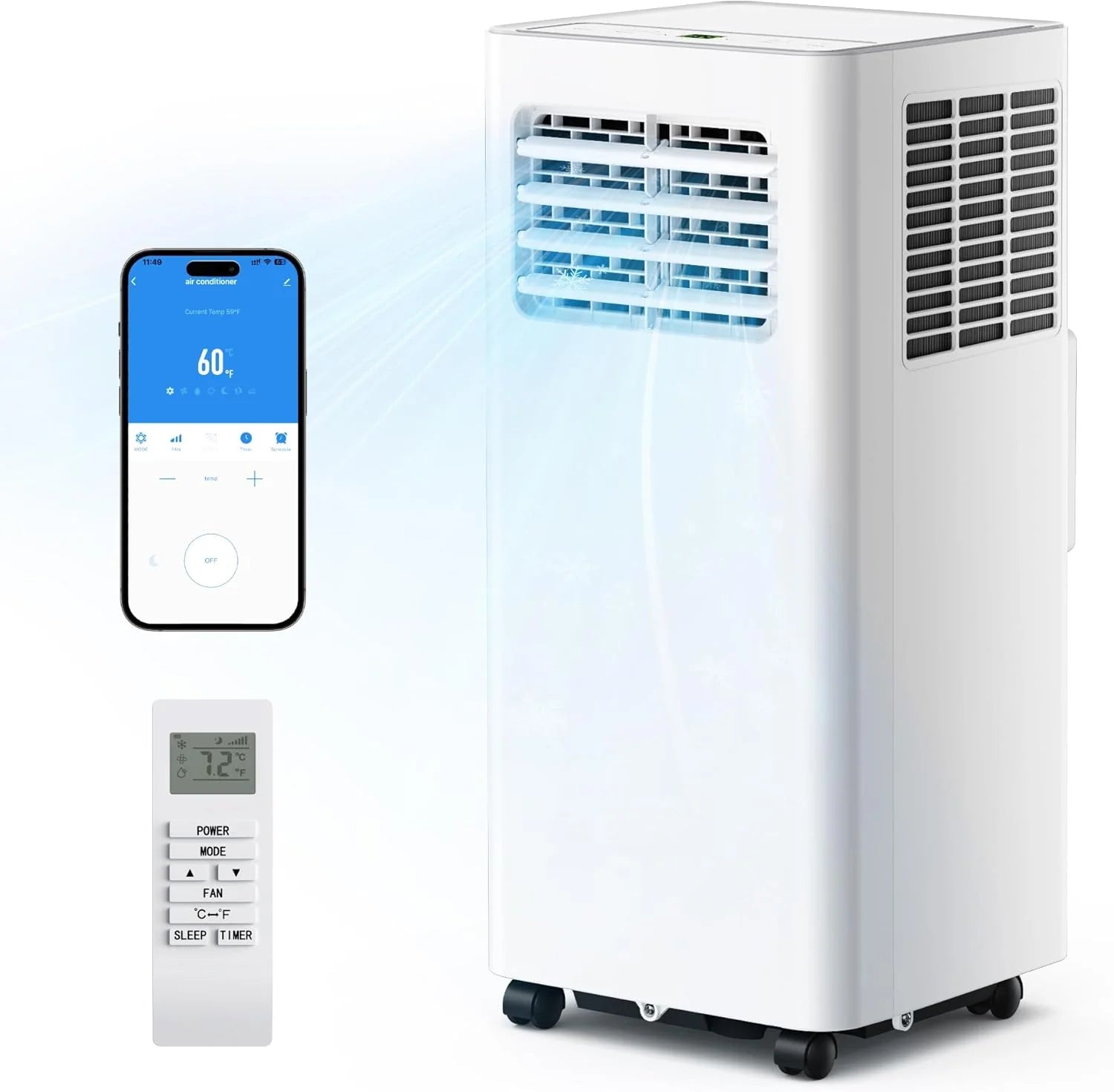 EUHOMY Portable Air Conditioners 10,000 BTU, 4-in-1 Air Conditioner Portable Up to 450 Sq.Ft. with Cool, Fan, Dehumidifier, Sleep, Portable AC Unit with LED Remote & 24H Timer, Installation Kits