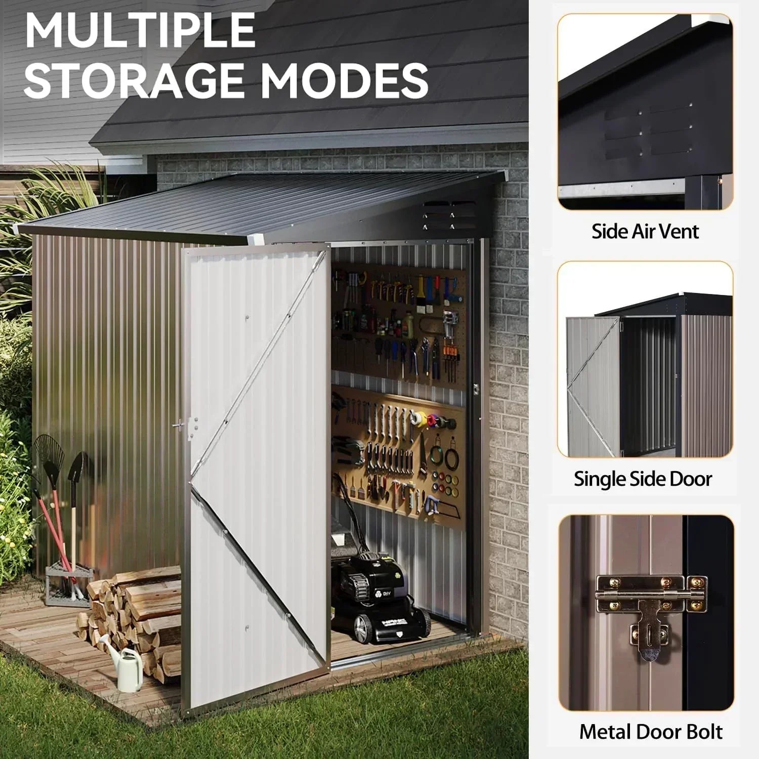 Aoxun 6.2x4 FT Shed Outdoor Storage Shed Metal Garden Shed Sloping Roof Tool Shed Bike Shed