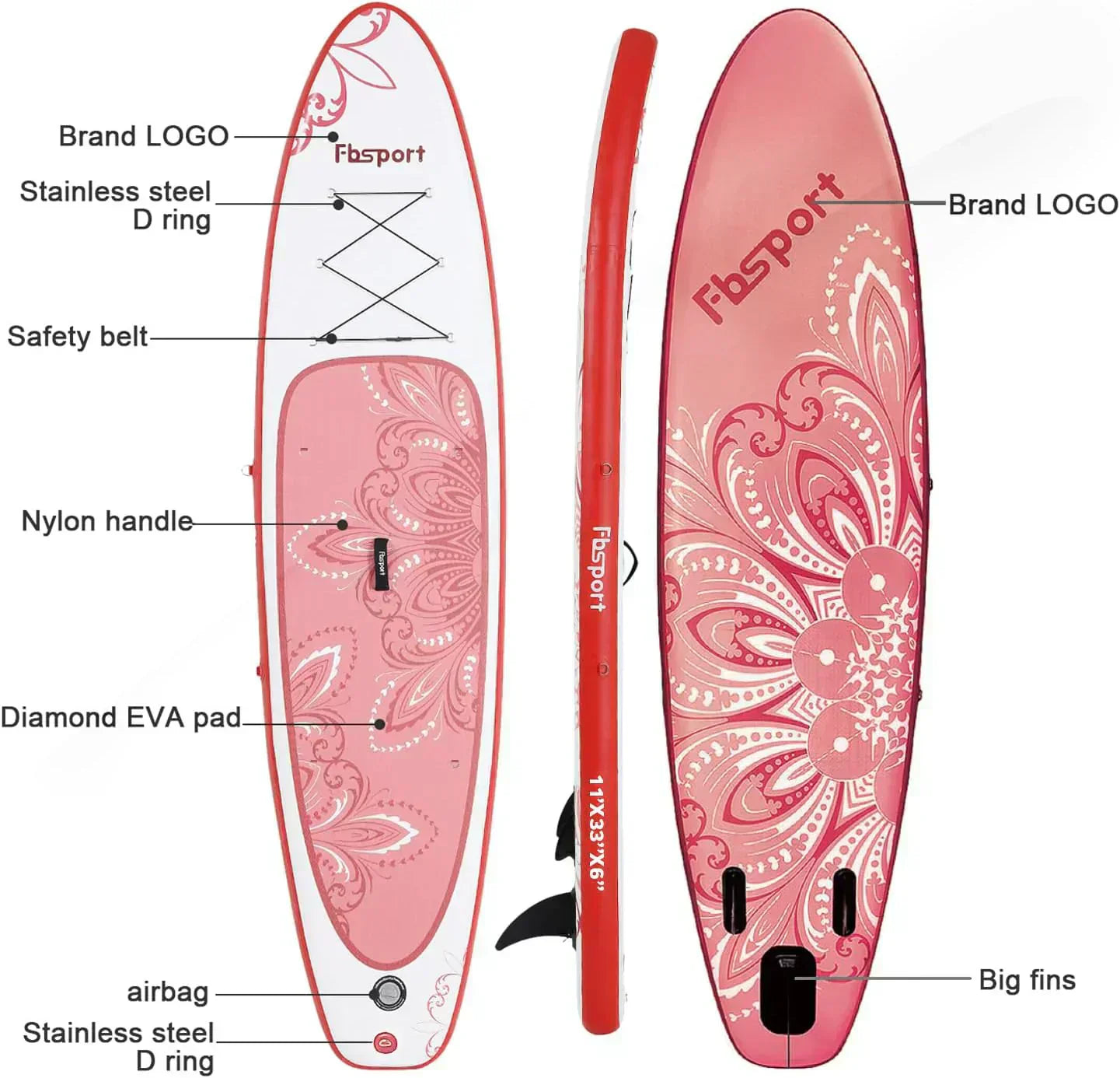 FBSPORT 11' Premium Stand Up Paddle Board Yoga Board with Durable SUP Accessories Carry Bag