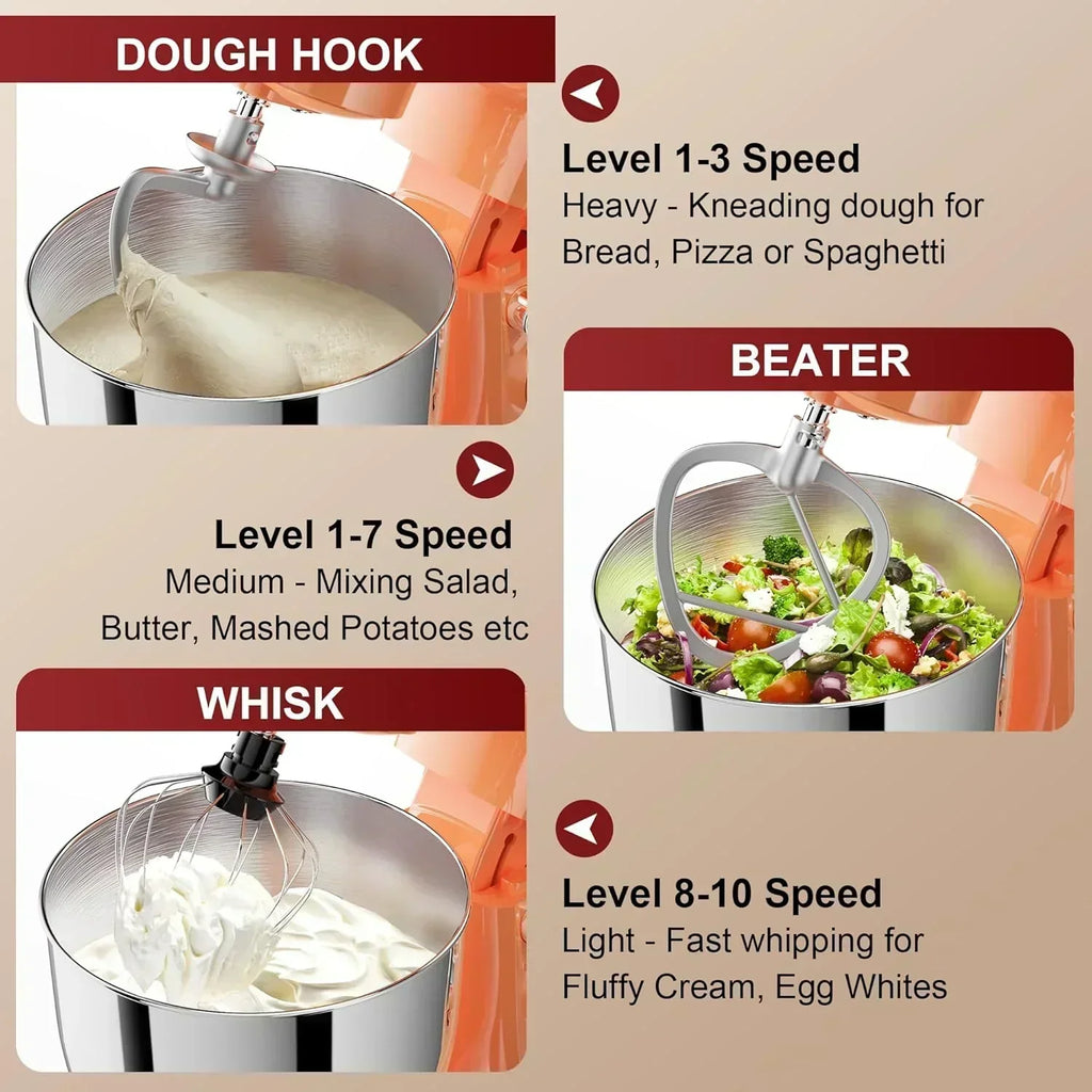 10-Speed Stand Mixer with 8-in-1 Splash Guard Tilt Head 6-Quart Stainless Steel Bowl