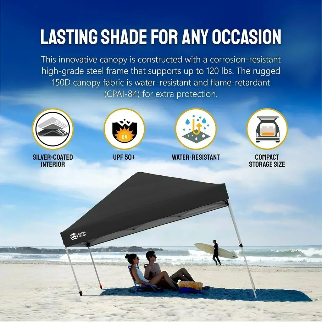 10x10 Pop-Up Awning One-Click Installation Beach Tent Outdoor Sunshade Silver Coated Top