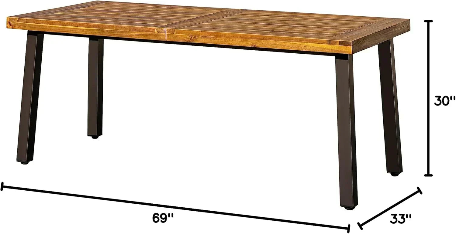 Devoko Home Acacia Wood Dining Table 6-Person Indoor Outdoor Table Iron Legs Sandblast Finish