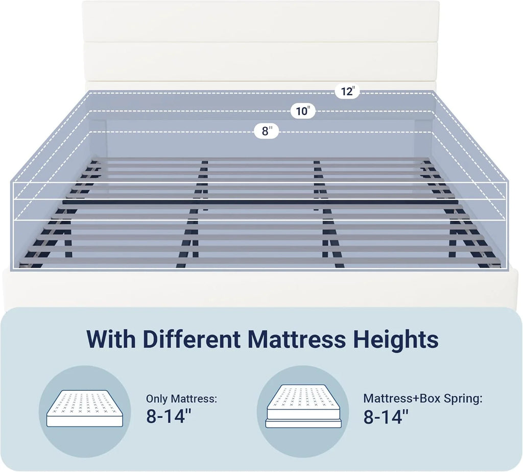 Allewie Queen Size Platform Bed Frame Fabric Upholstered Headboard Wooden Slats Support
