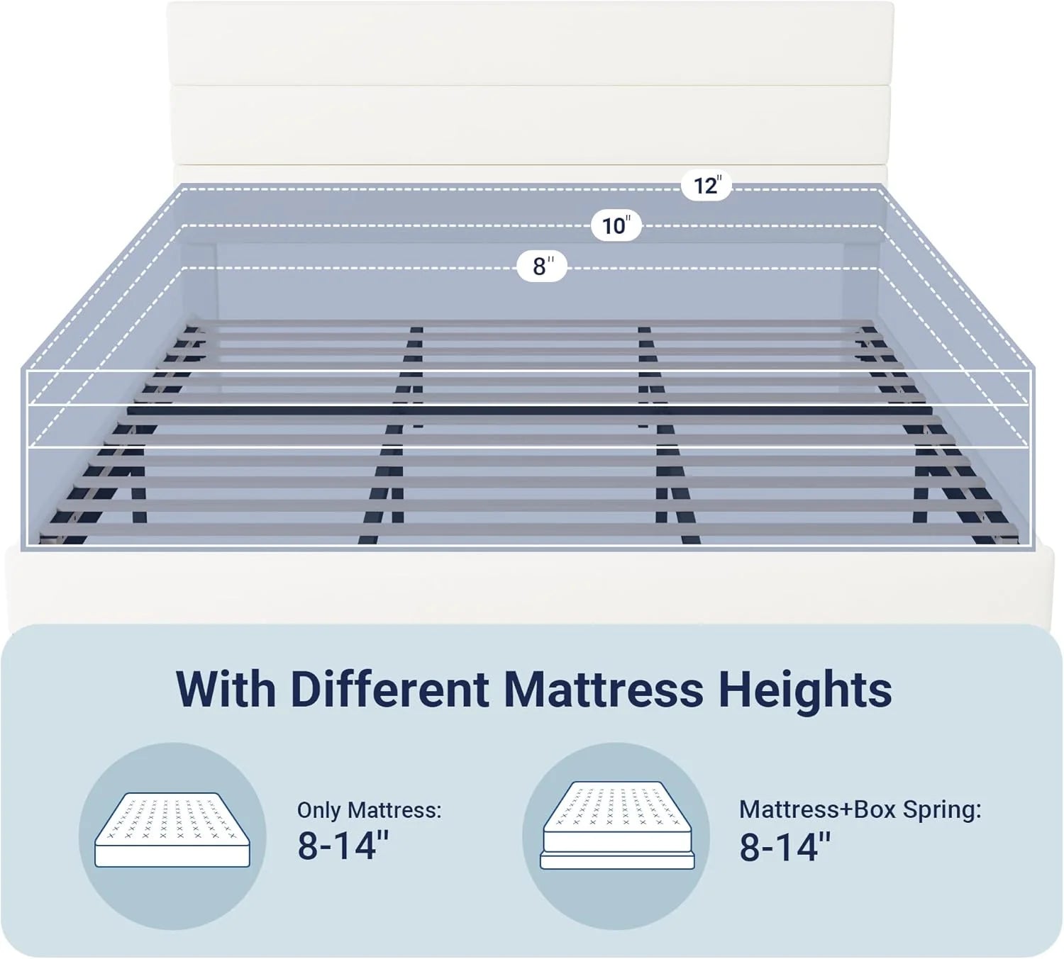 Allewie Queen Size Platform Bed Frame Fabric Upholstered Headboard Wooden Slats Support