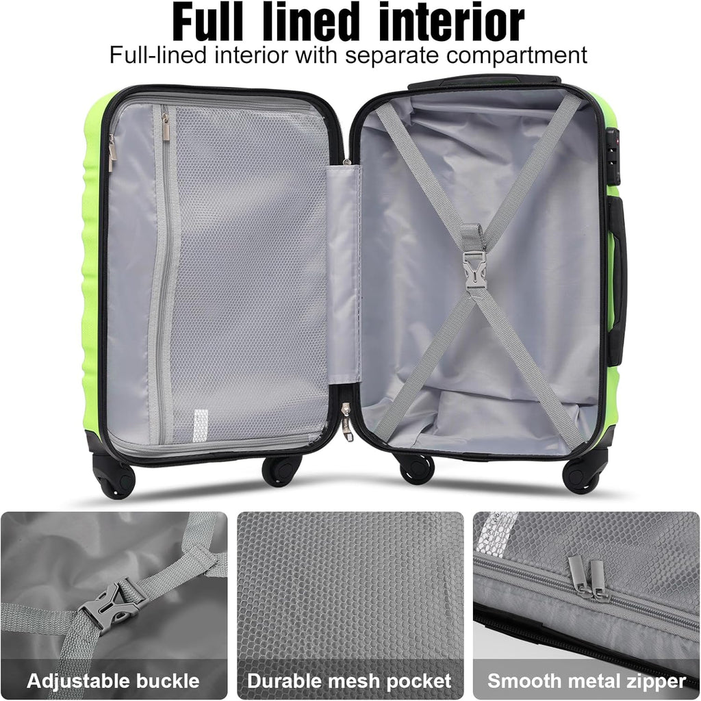 LONG VACATION 6 Piece Luggage Set Carry on Suitcase with ABS+PC hardshell, Spinner Wheels & YKK Zipper TSA Lock