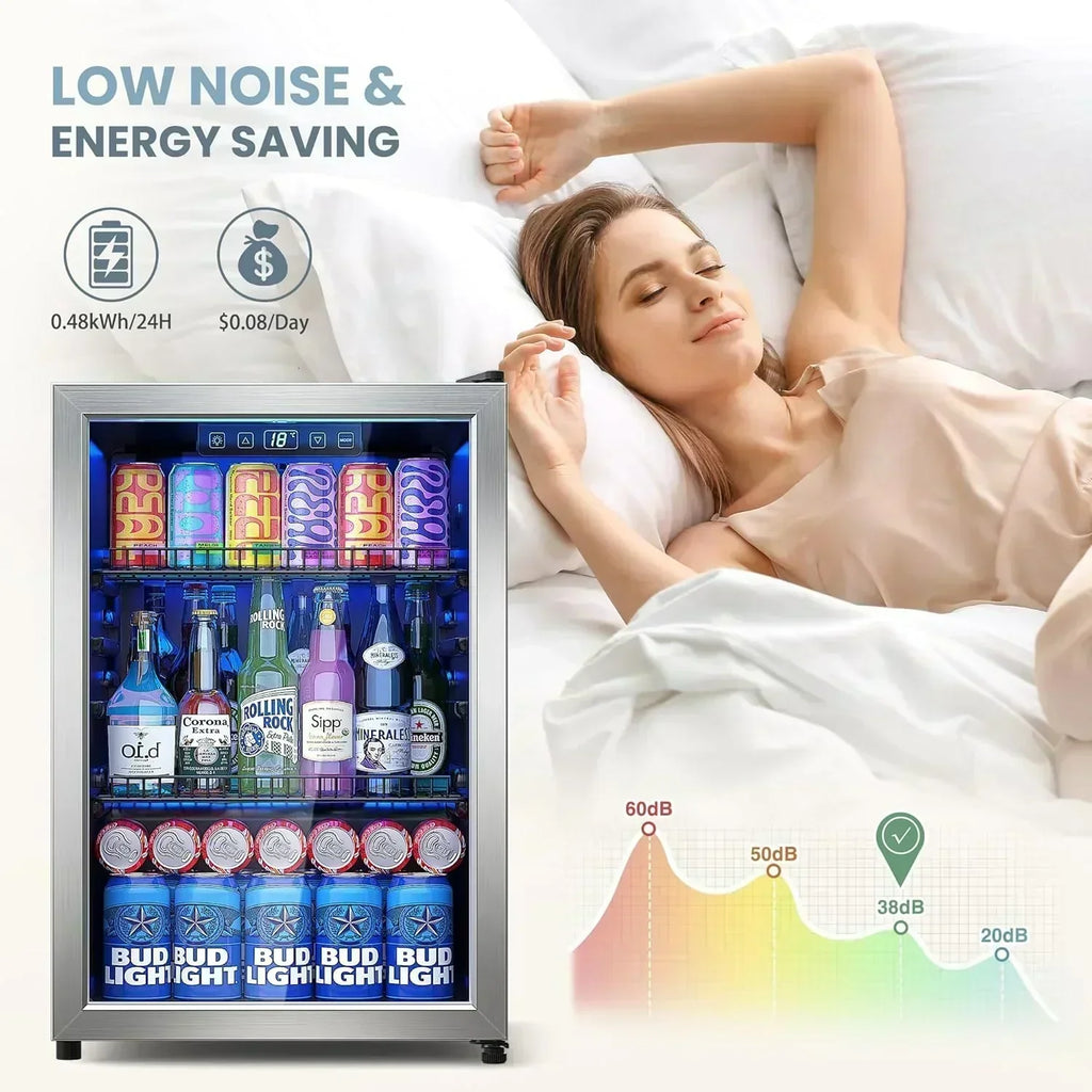 Beverage Refrigerator Cooler-120 Cans Freestanding Mini Fridge Cooler with Glass Door