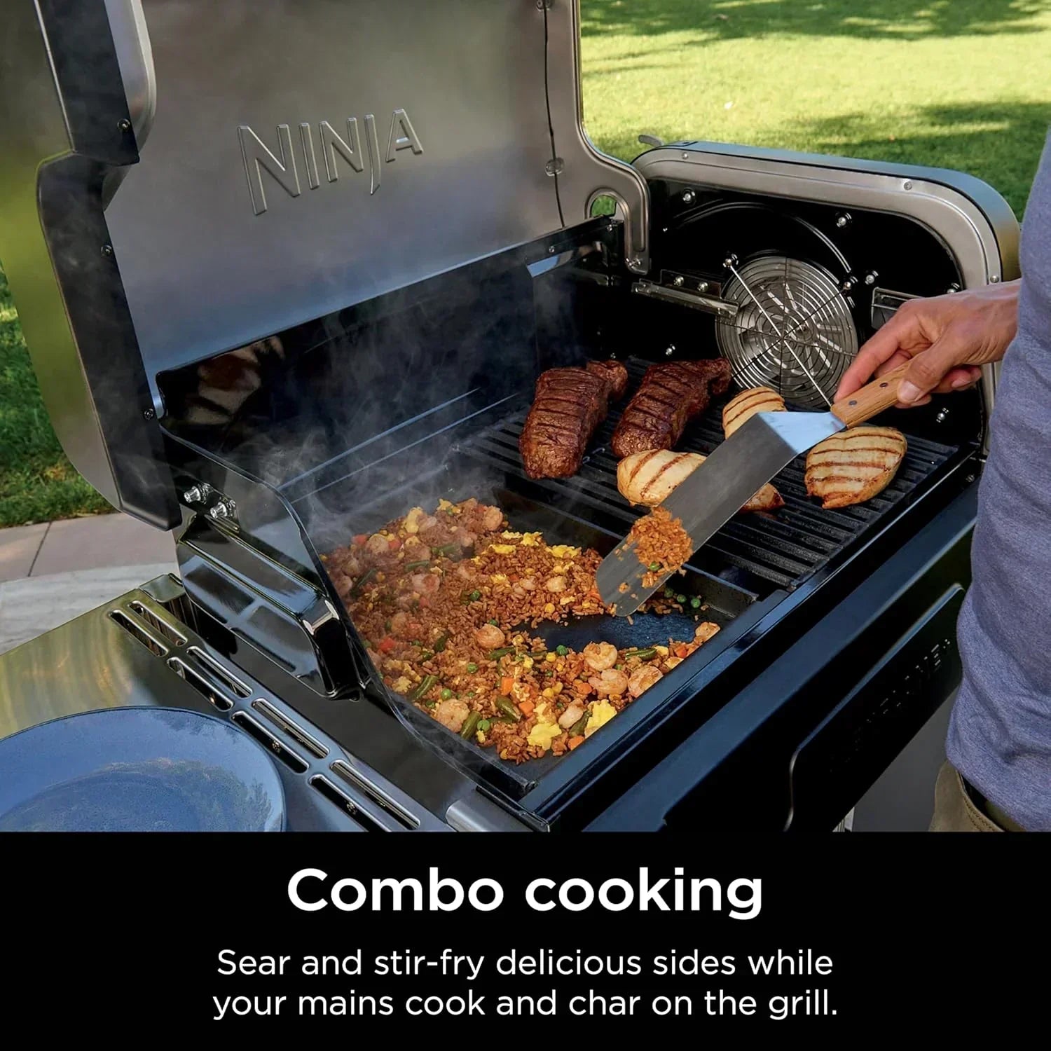 Ninja FlexFlame Grill and Smoker Electric Propane Grill Roaster BBQ Grill 5-in-1 Cooking System