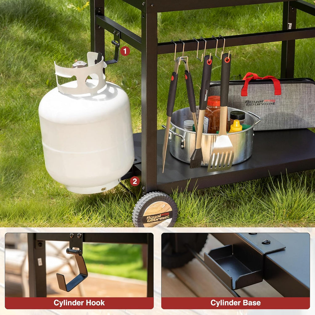 Royal Gourmet Dining Cart Table with Double-Shelf Movable Stainless Steel Flat Top Grill Cart