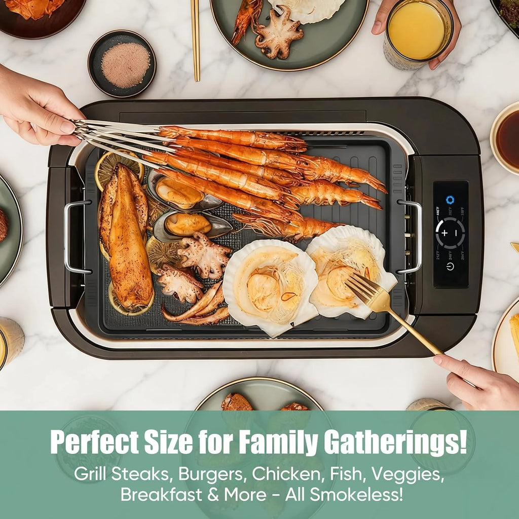 Smokeless Indoor Grill, Electric Indoor Grill for Korean BBQ with Dual-Turbo Smoke Extractor, LED Smart Display & Dual-Zone Nonstick Grill Plates, 6-Level Temp Control, Dishwasher Safe