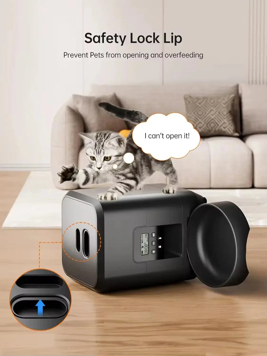 Automatic Cat Feeder 2L Timed Dry Food Dispenser with LCD Display and Slow Feed Mode for Cats and Small Dogs
