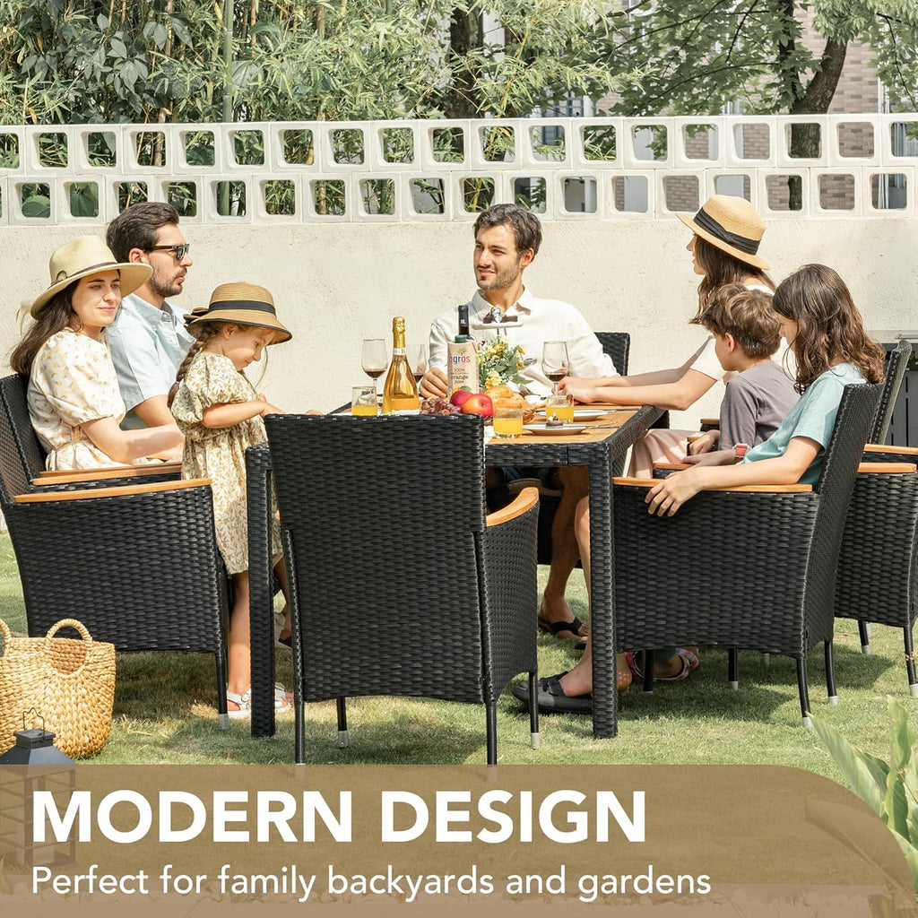 Devoko Dining 7 PCS Furniture Patio Conversation Set with Acacia Wood Table Top Rattan Outdoor