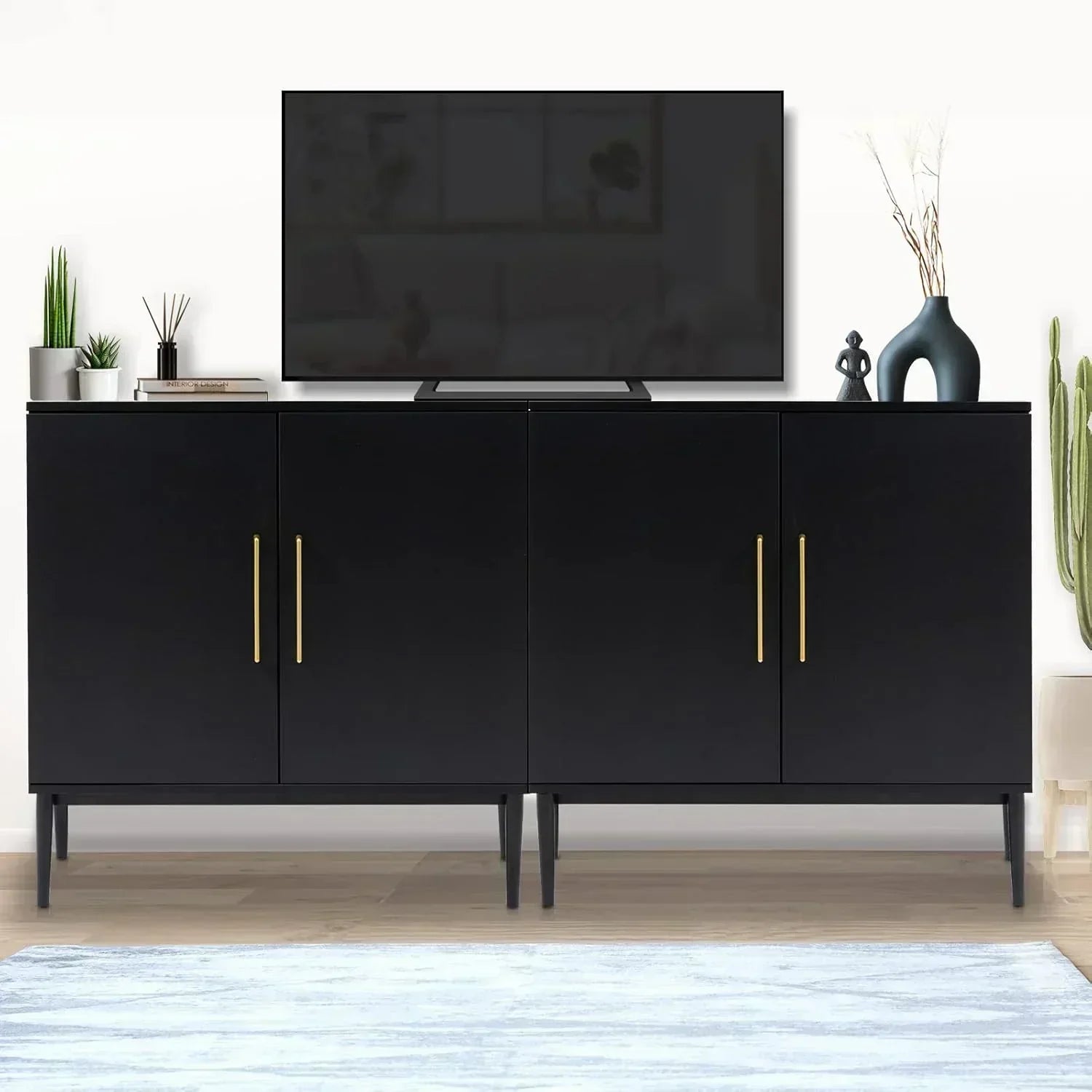 Free Standing Cabinet Black Wood for Living Room Bedroom Dining Room Hallway