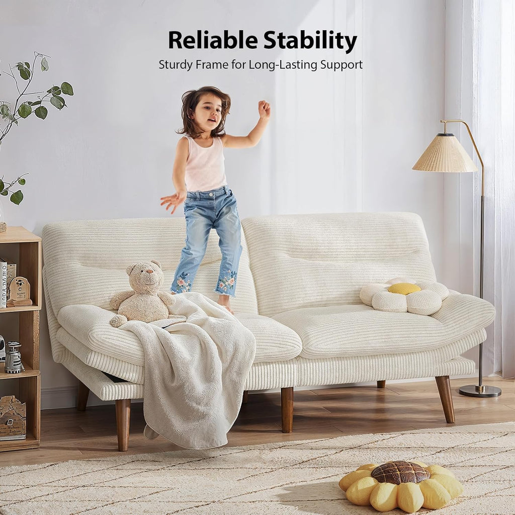 Convertible Futon Sofa Bed 66 Inch Corduroy Futon Sofa Recliner Sofa Bed for Small Spaces