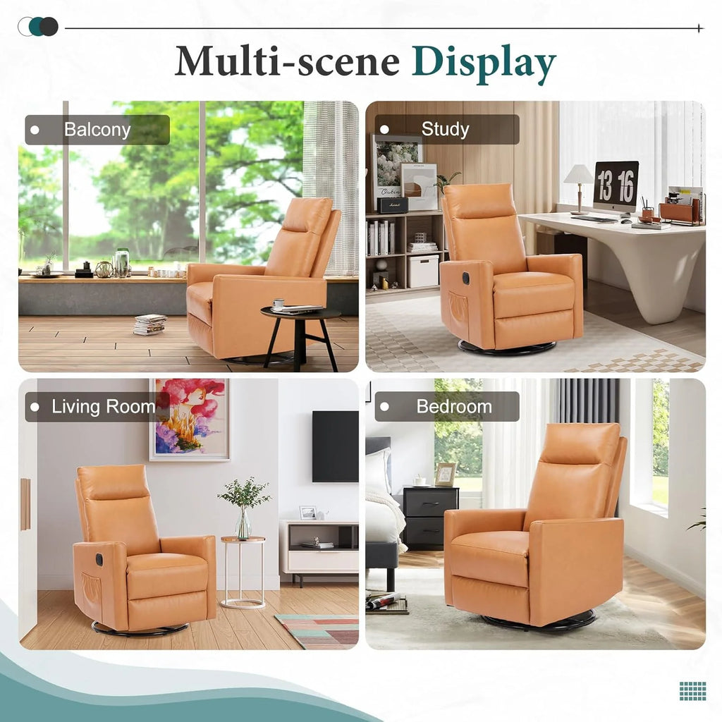 Swivel Rocking Recliner Chair with Extra Large Footrest High Back, Upholstered Glider Nursery Chair for Living Room, Bedroom & Nursery, Comfortable Deep Seat for Relaxation, Grey