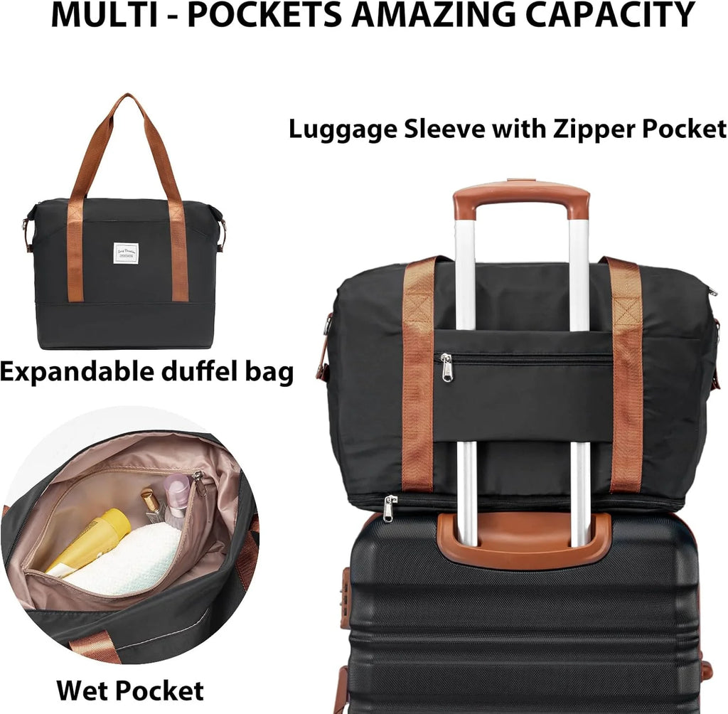 LONG VACATION 6 Piece Luggage Set Carry on Suitcase with ABS+PC hardshell, Spinner Wheels & YKK Zipper TSA Lock