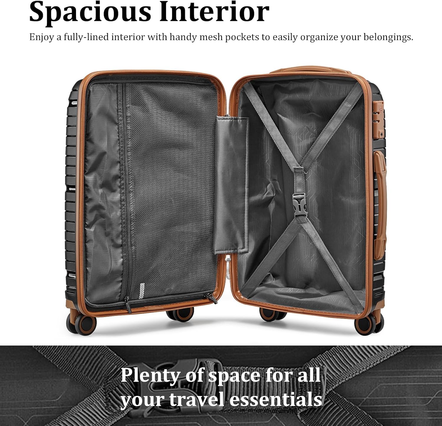 5-piece PP hardshell lightweight travel carry-on luggage set with dual spinner wheels