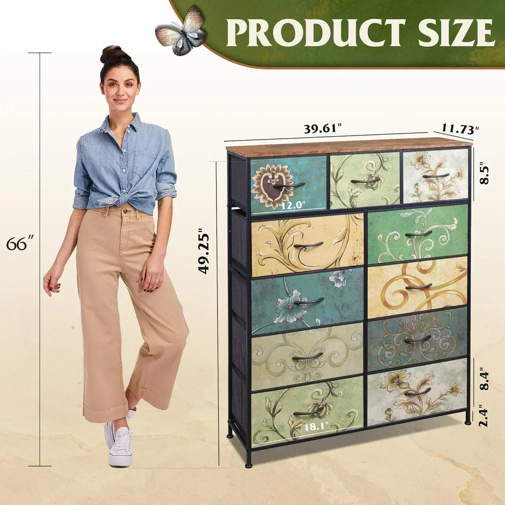 Storage Organizer Unit 11 Fabric Bins Storage Drawers Organizer Steel Frame Tall Storage Tower