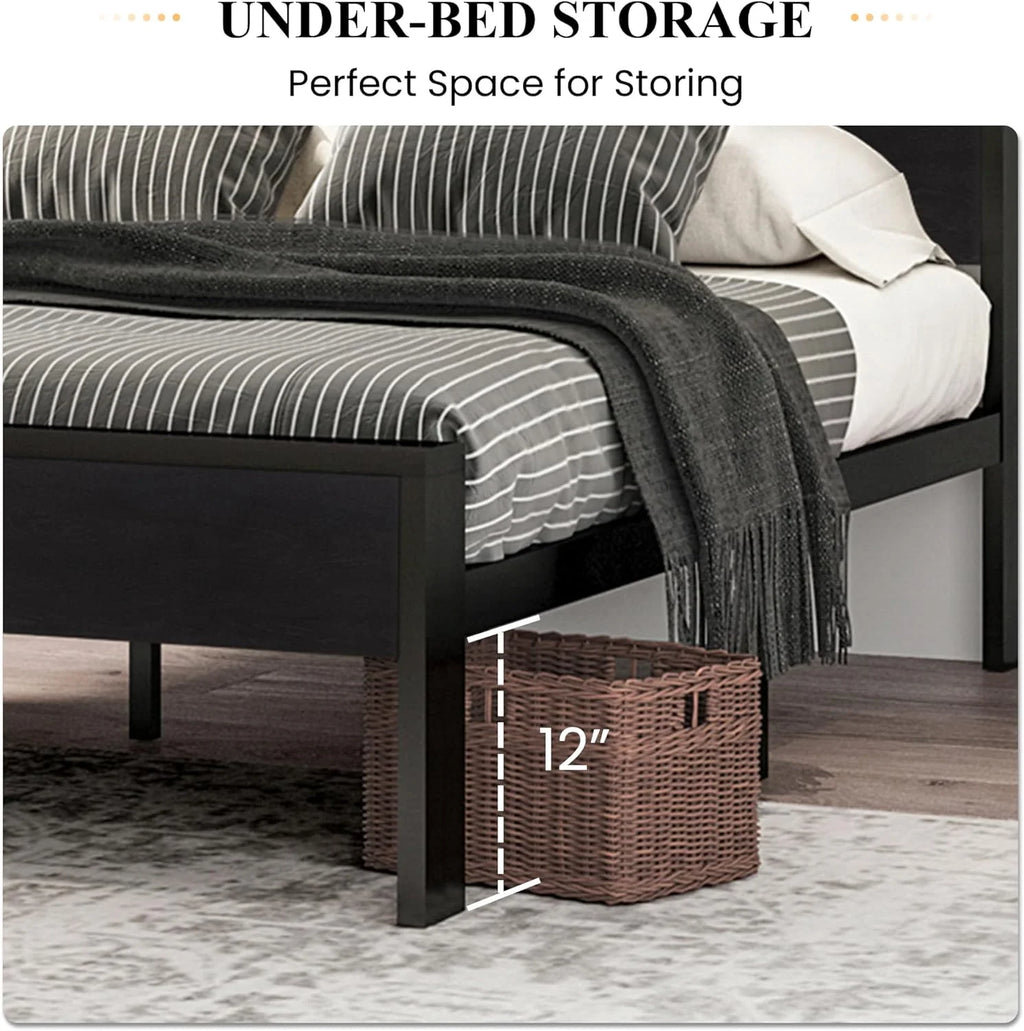 SHA CERLIN 14 Inch Queen Size Metal Platform Bed Frame with Wooden Headboard and Footboard