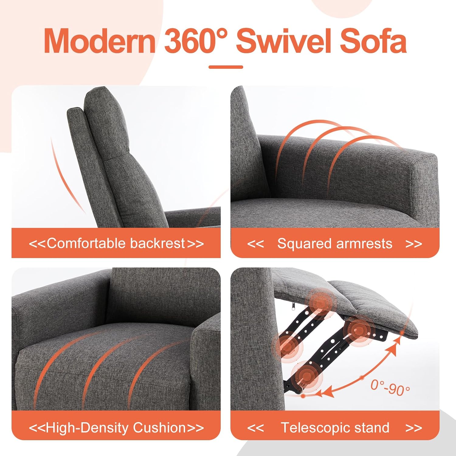 Sweet and crisp rocking chair 360 degree rotating recliner with sliding function