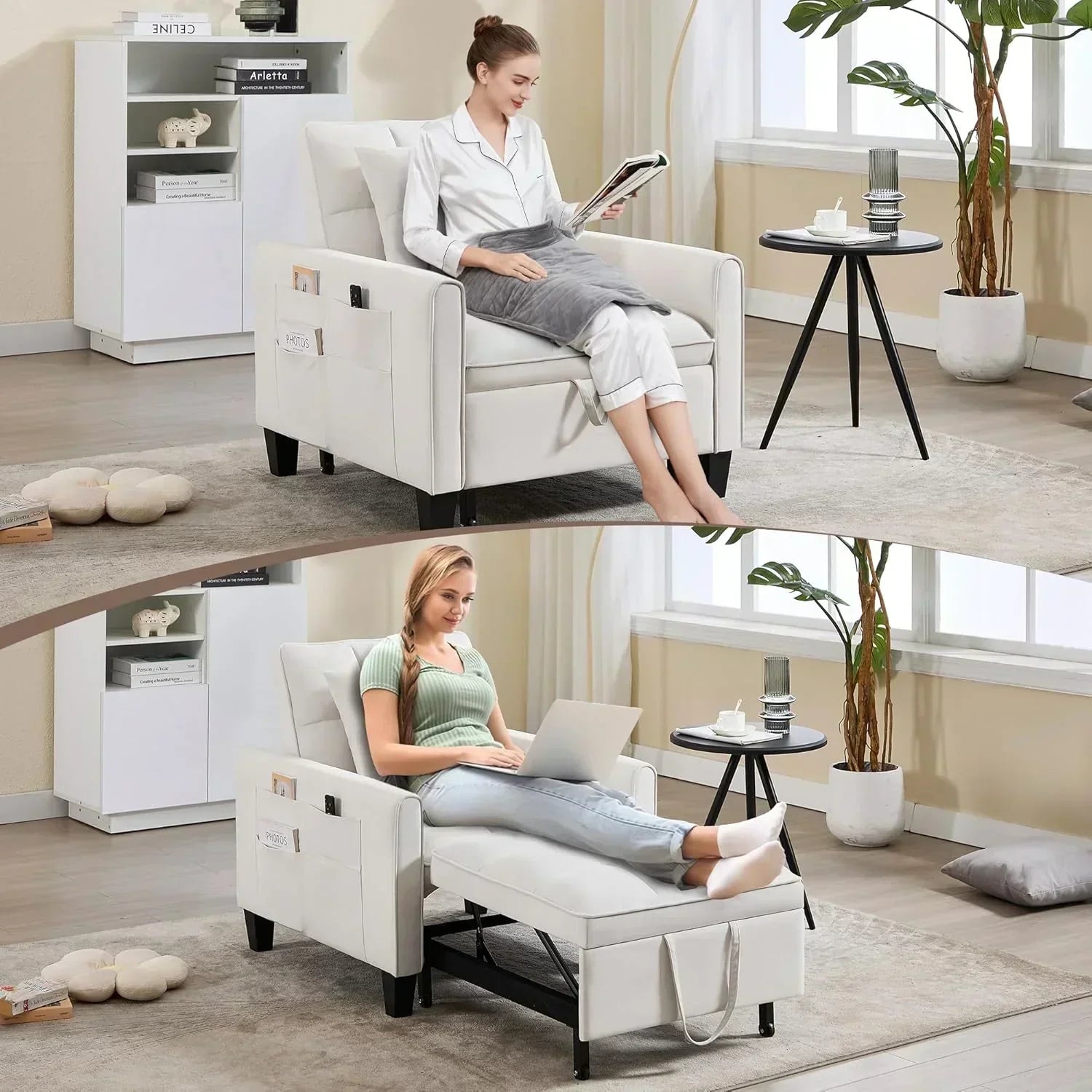 Convertible Sleeper Chair 3 in 1 Sleeper Chair Bed Pull Out Sofa Bed Chairs Velvet Single Sofa