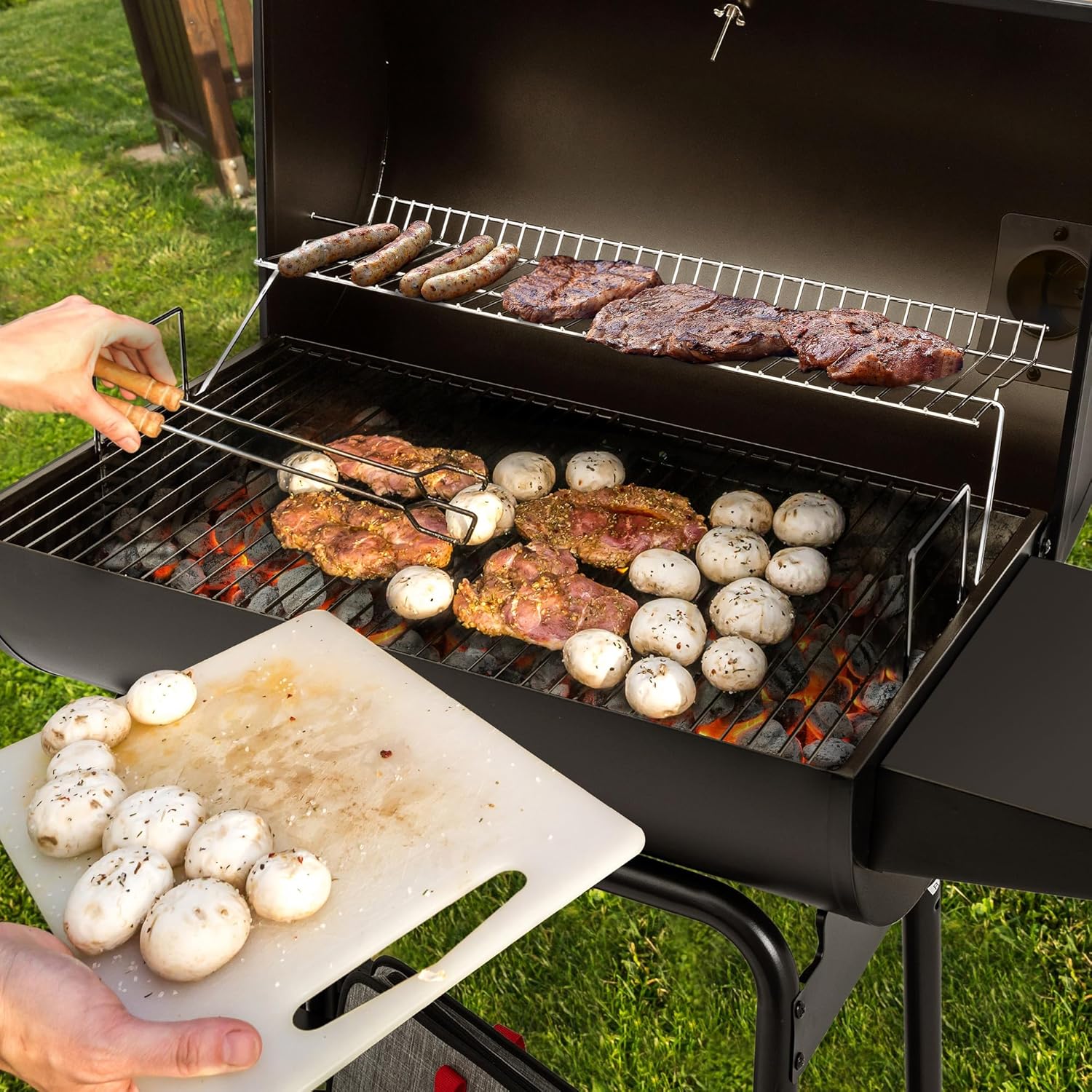 Royal Gourmet CC1830 30 Barrel Charcoal Grill with Heating Rack, Outdoor Grill, 627 Sqm