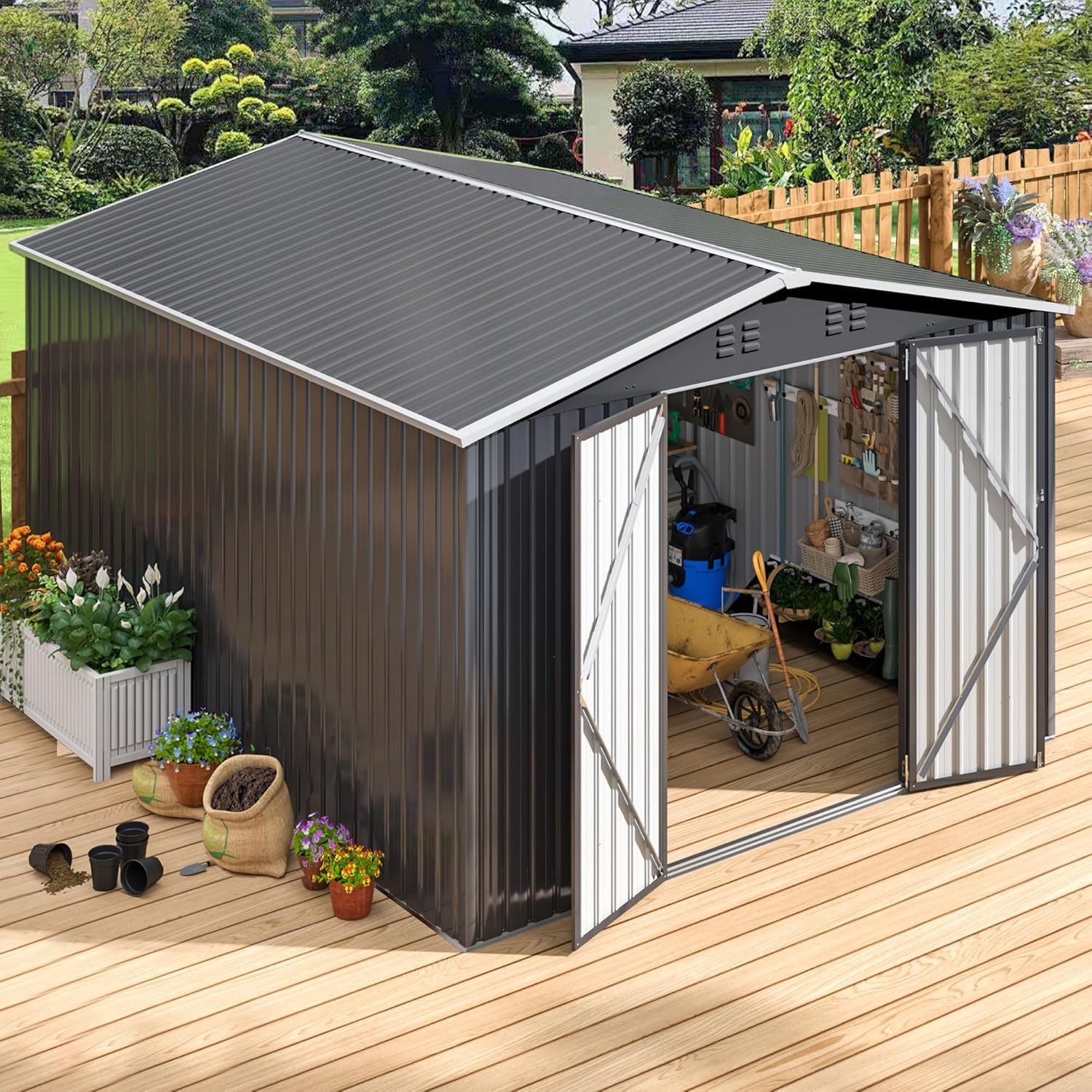 polar aurora 8x12 ft outdoor storage shed metal garden shed frame structure tool sheds