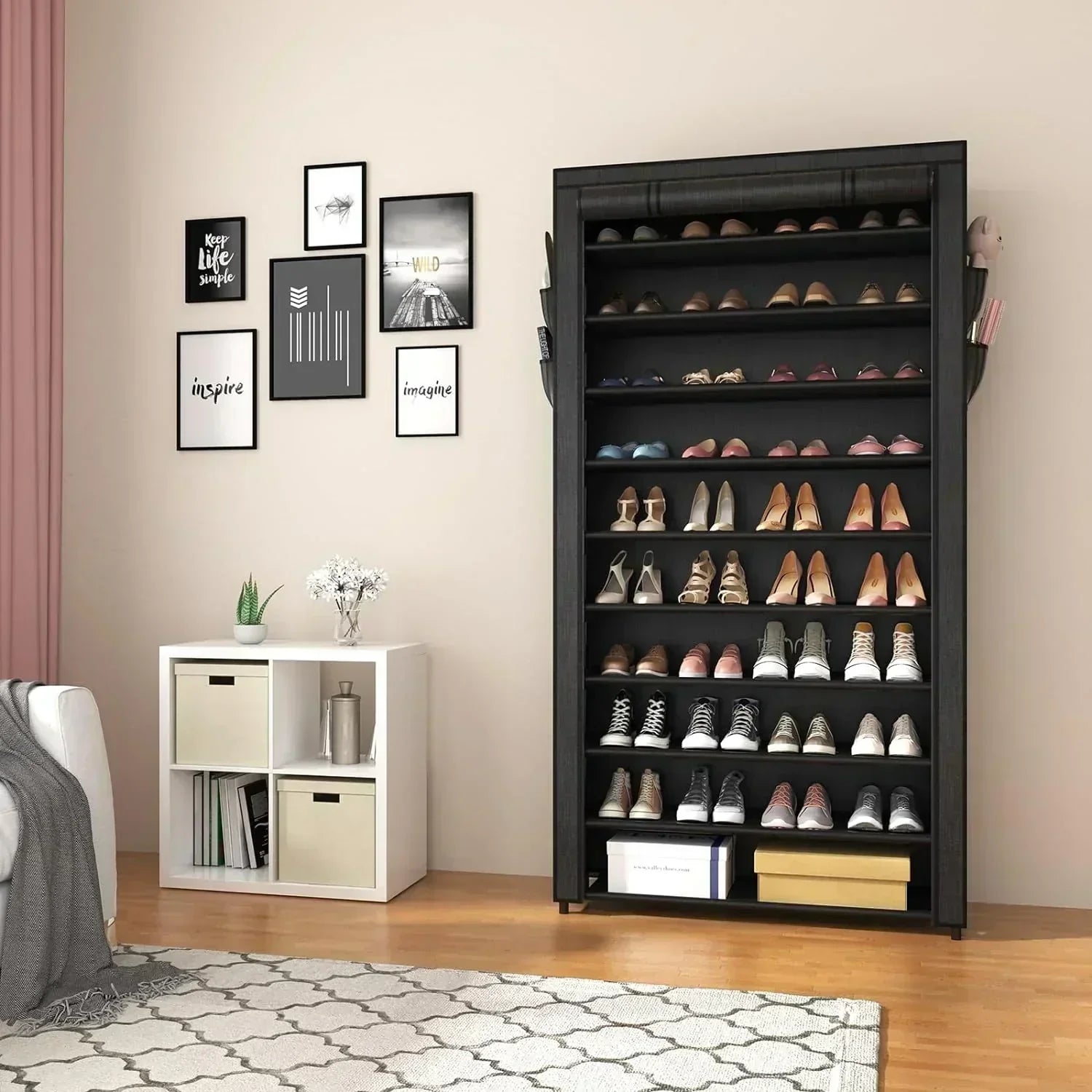 ROJASOP 10 Tier Shoe Rack with Covers Large Capacity Stackable Tall Shoe Shelf Storage