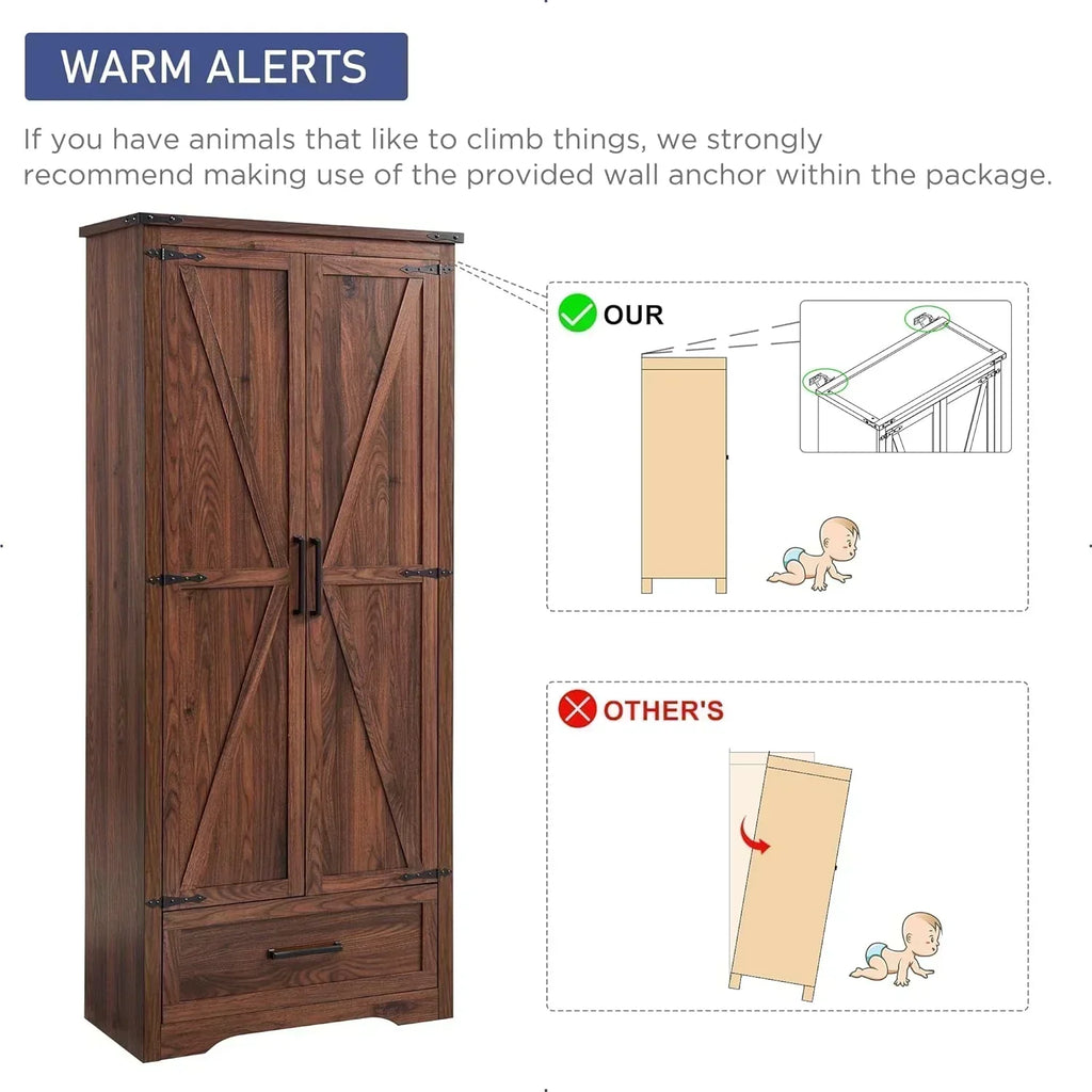 JXQTLINGMU Farmhouse Kitchen Pantry 72 Tall Wood Kitchen Storage Cabinet Adjustable Shelves