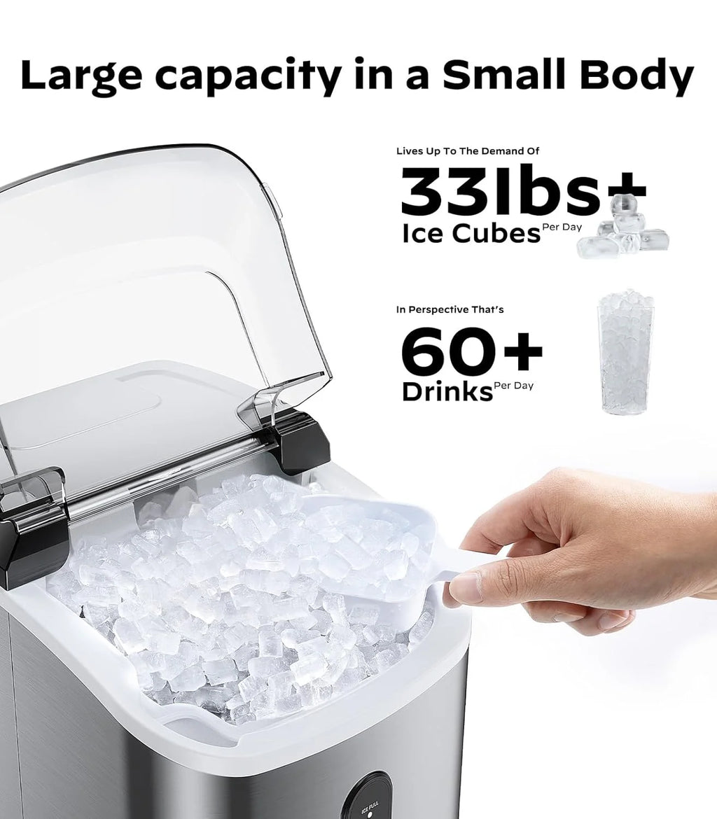Nugget Ice Maker Countertop, Silonn Chewable Pellet Ice Machine with Self-Cleanin Function, 33lbs/24H Portable Ice Makers for Home Kitchen Officce, Black