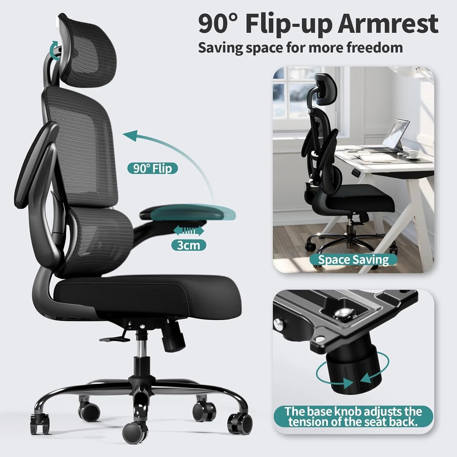Office Chair Ergonomic Desk Chair, 330 lbs Home Mesh Desk Chair with Wheels, Comfortable Gaming Chair, High Back Office Chair
