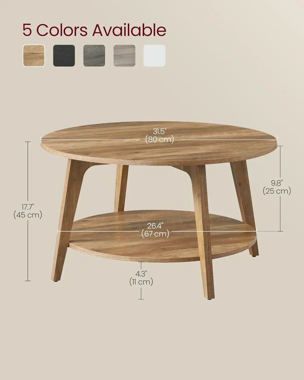 VASAGLE Round Coffee Table 2 Tier Coffee Table with Storage for Living Room 31.5 x 17.7 Inches