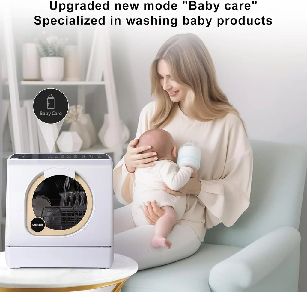 Mini countertop dishwasher. Compact dishwasher with drying function. Double spray arms. Portable countertop dishwasher
