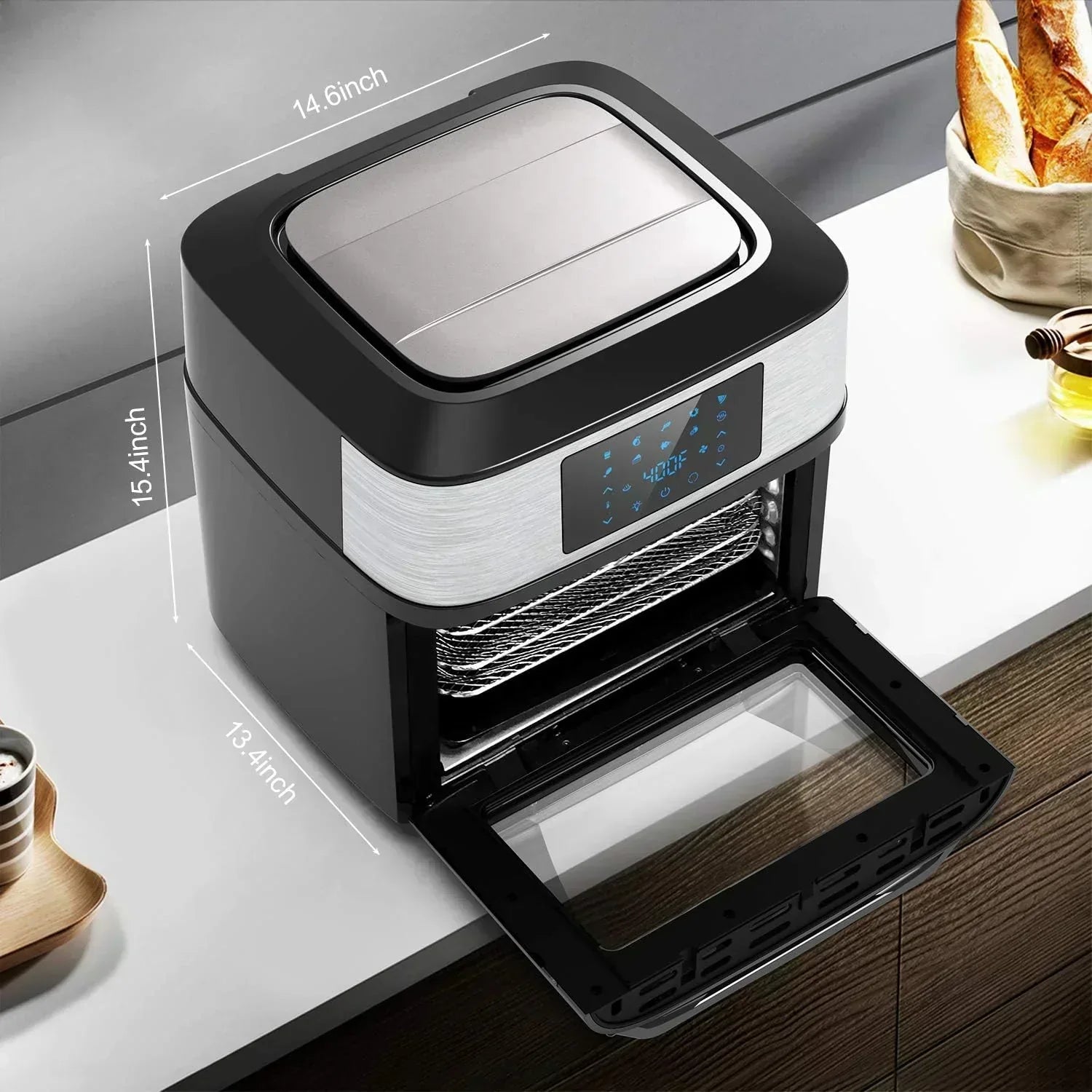 Large 20-quart air fryer 10-in-1 combo with window rotisserie 3 dehydrator racks ETL certified