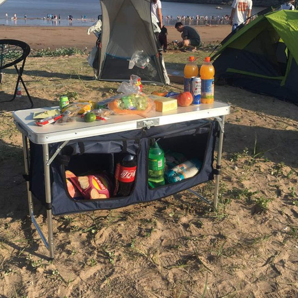 Outdoor Folding Table Aluminum Lightweight Height Adjustable with Storage Organizer